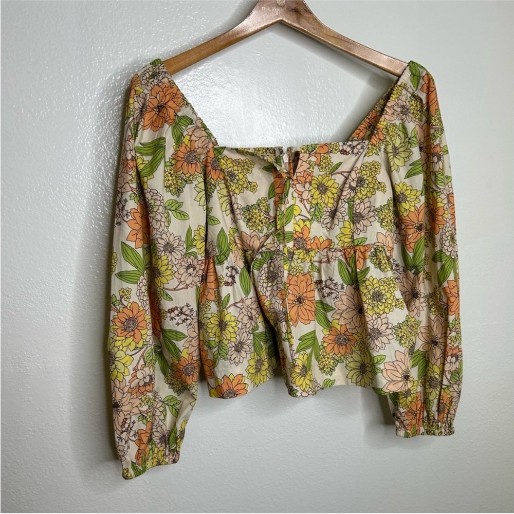 J. Crew Reimagined Square Neck Floral Cotton Blouse Puffed Sleeve Top - Picture 2 of 8